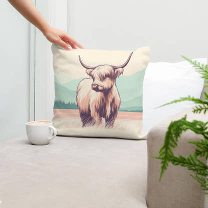Pastel Highland Cow Minimalism Cotton Cushion - Secondary Image 5