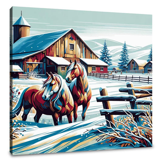 Whimsical Winter Farm Canvas - Main Image