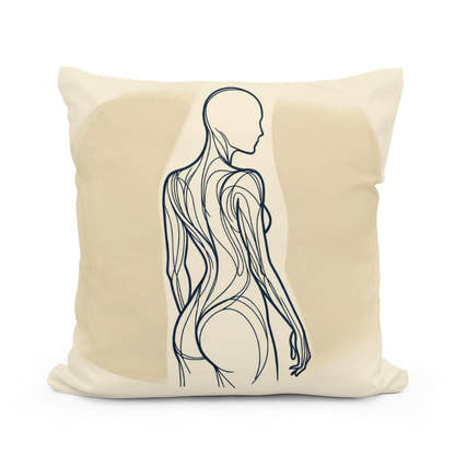 Elegance in Line: Human Contours Cotton Cushion - Main Image