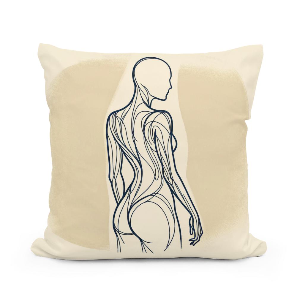 Elegance in Line: Human Contours Cotton Cushion - Main Image