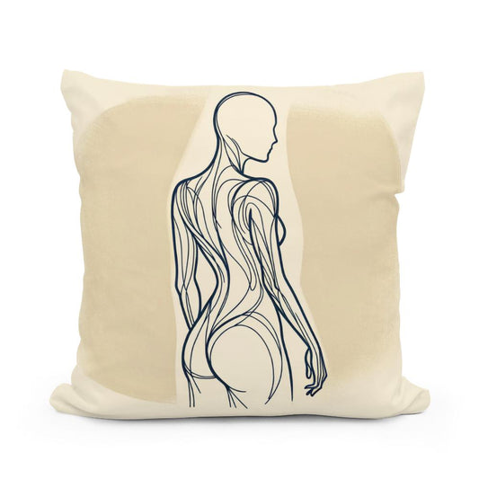 Elegance in Line: Human Contours Cotton Cushion - Main Image