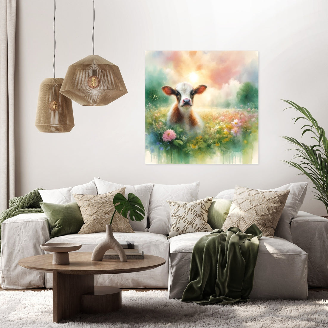 Pastel Meadow Cow Canvas - Secondary Image 2