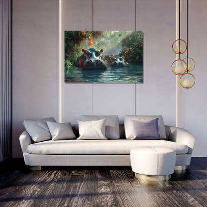 Hippo Family Reverie Canvas - Secondary Image