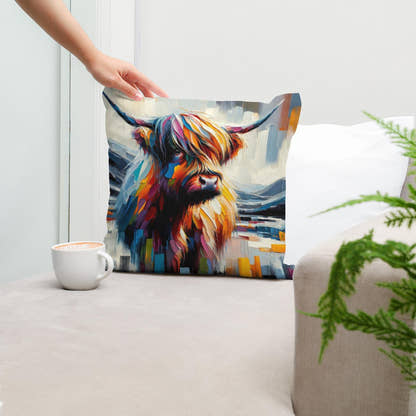 Vibrant Highland Cow Abstract Cotton Pillow - Secondary Image 5