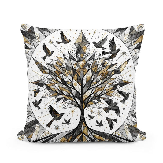 Golden Geometric Nature Cotton Cushion - Main Image