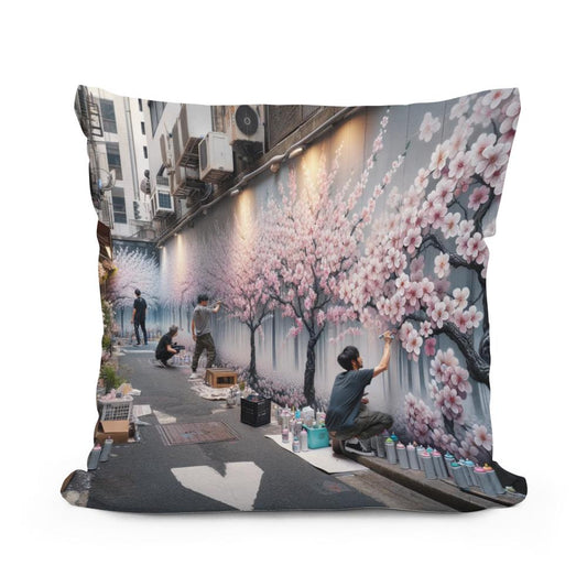 Cherry Blossom Graffiti Cotton Cushion - Main Image