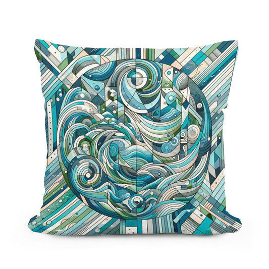 Aquatic Harmony Geometric Dance Cotton Cushion - Main Image