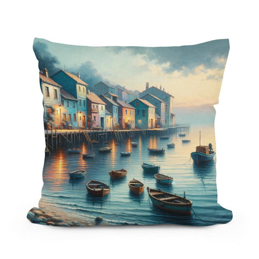 Dusk Harbor Cotton Pillow - Main Image