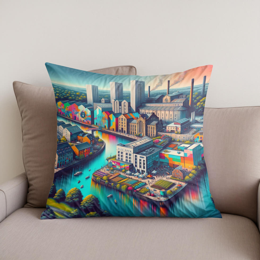 Newcastle Ouseburn Valley Creative Fusion Cotton Cushion - Secondary Image