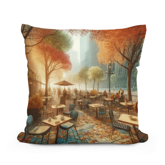 Autumn Morning Cafe Cotton Cushion - Main Image