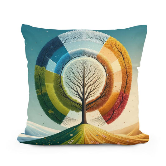 Cycle of Seasons Cotton Pillow - Main Image