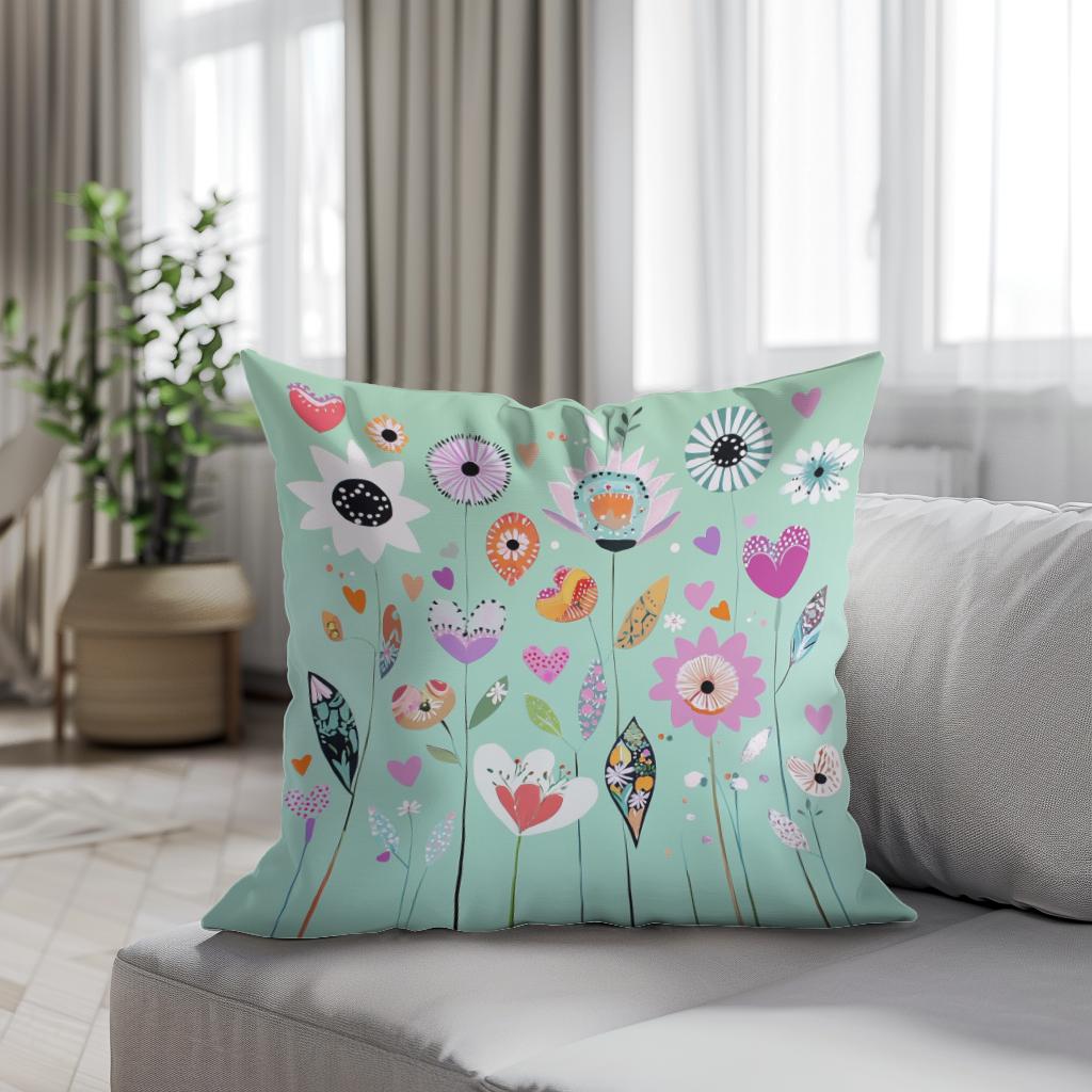 Mint Green Folk Flower Cotton Cushion - Secondary Image 4