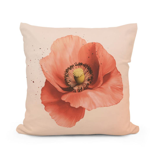 Pastel Red Poppy Cotton Cushion - Main Image