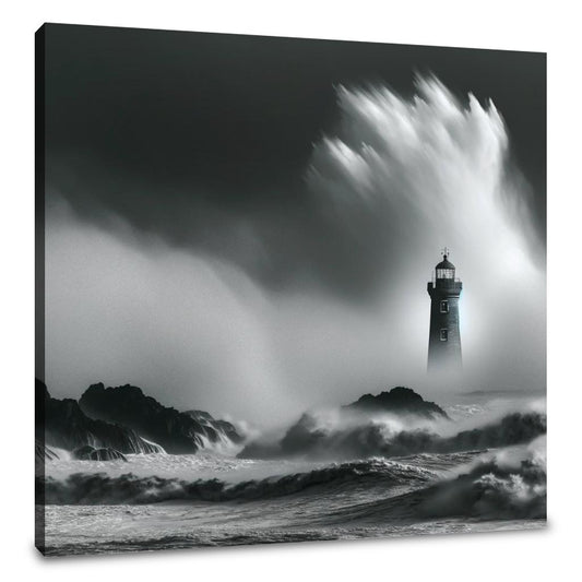 Solitary Beacon: Stormy Seas Canvas - Main Image