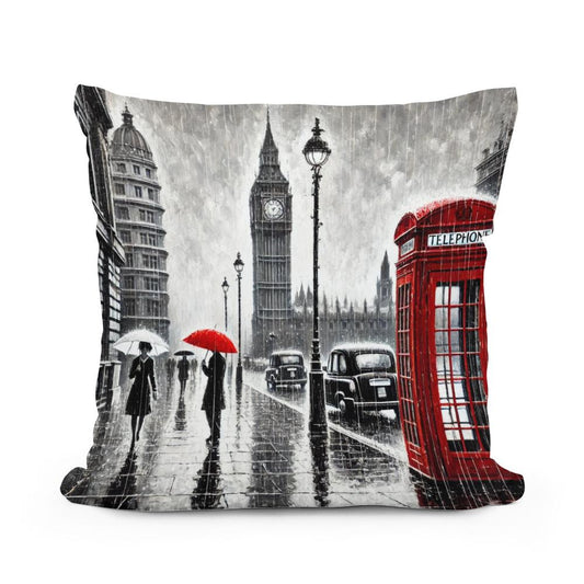 London Rain Stroll Cotton Pillow - Main Image