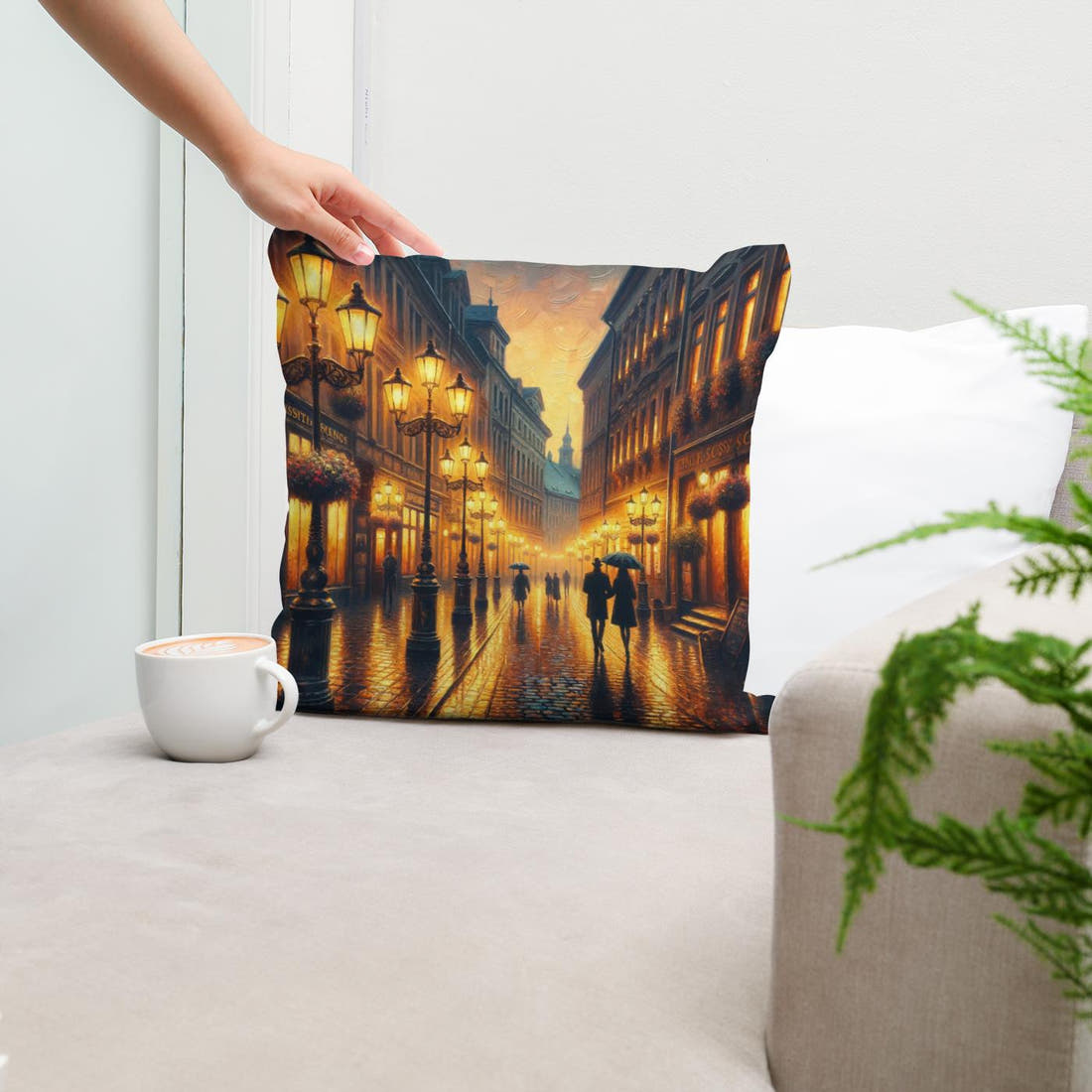 Rainy Evening Romance Cotton Cushion - Secondary Image 5