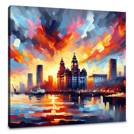 Expressionist Sunset Liverpool Skyline Canvas - Main Image