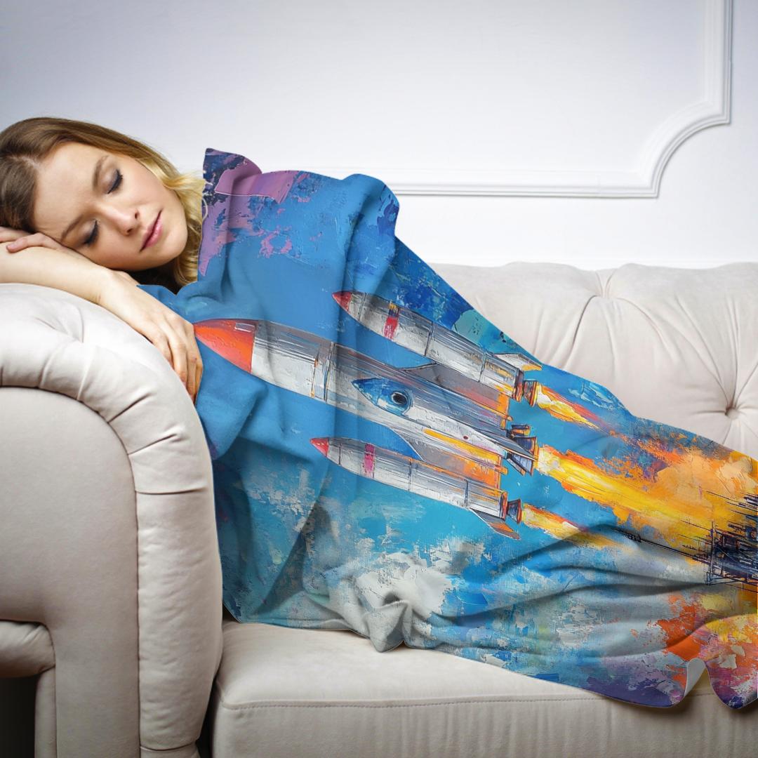 Whimsical Rockets Blanket - Secondary Image