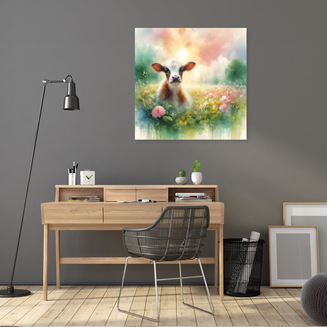 Pastel Meadow Cow Canvas - Secondary Image 5