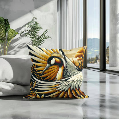 Golden Crane Elegance Cotton Cushion - Secondary Image 3