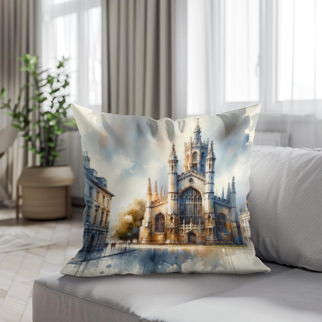 Cambridge St Mary's Watercolor Whisper Cotton Cushion - Secondary Image 4
