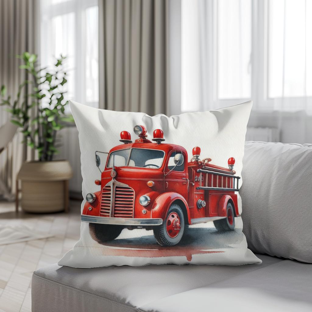 Vintage Fire Truck Cotton Pillow - Secondary Image 4