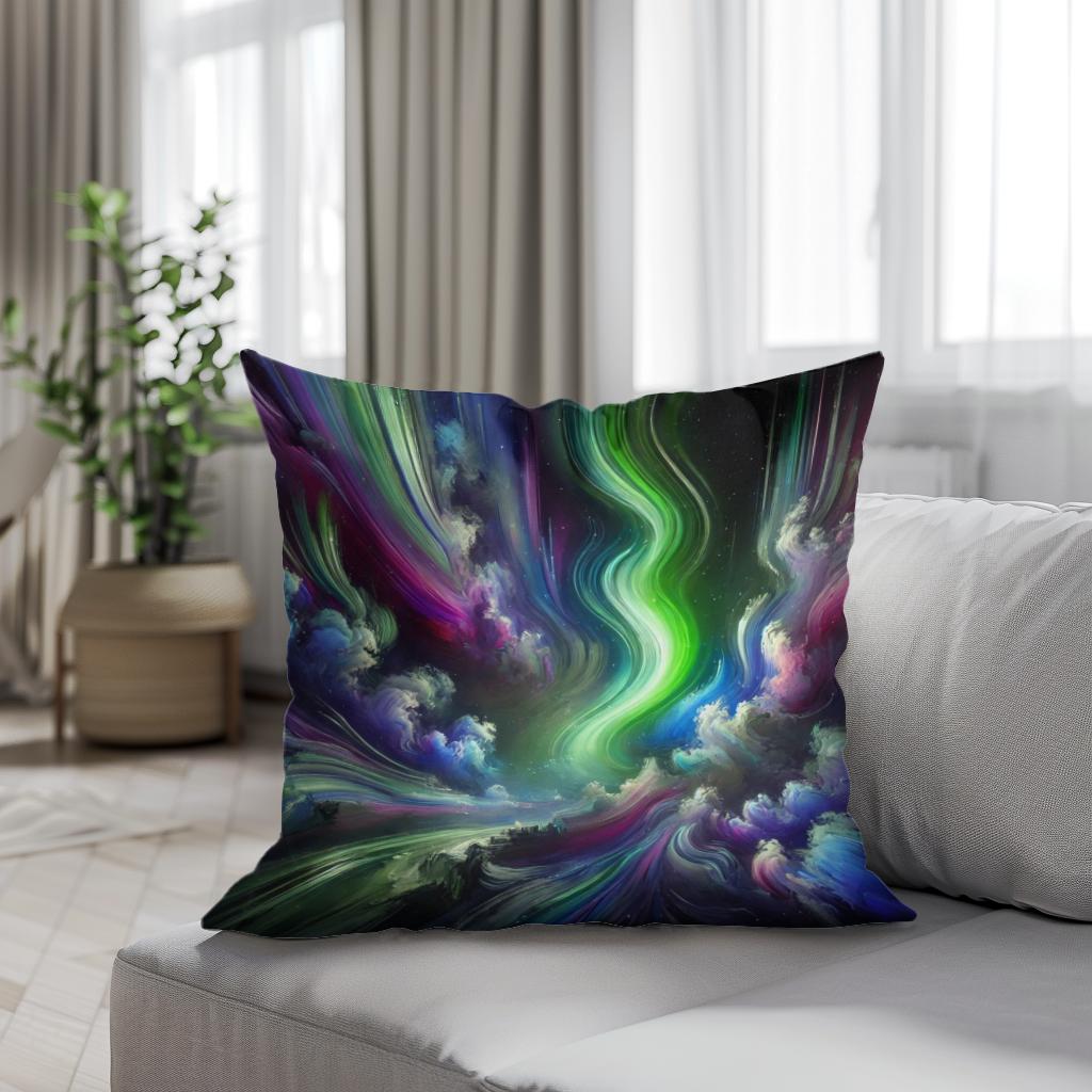 Dreamlike Northern Lights Cotton Pillow - Secondary Image 4