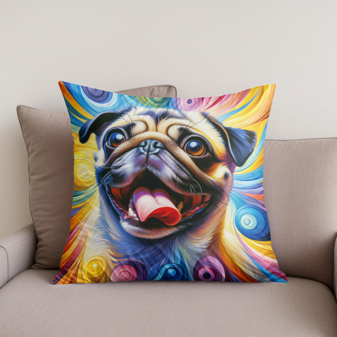 Jubilant Pug Frolic Cotton Cushion - Secondary Image