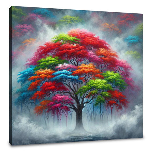 Vibrant Tree in Fog Canvas - Main Image
