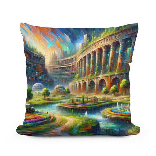 Future Echoes Amidst Ruins Cotton Cushion - Main Image