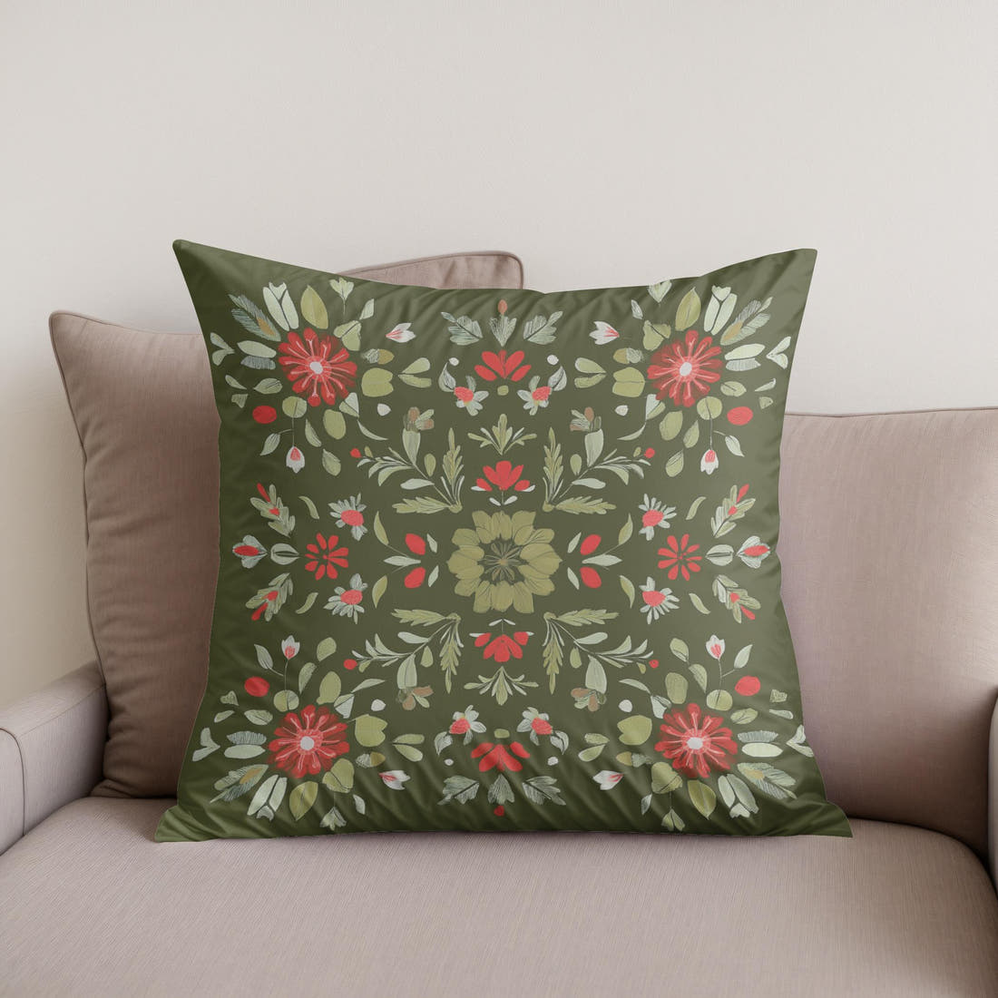 Olive Blossom Cotton Cushion - Secondary Image