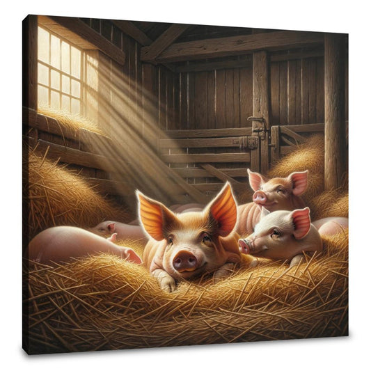 Cozy Barn Pigs Canvas - Main Image