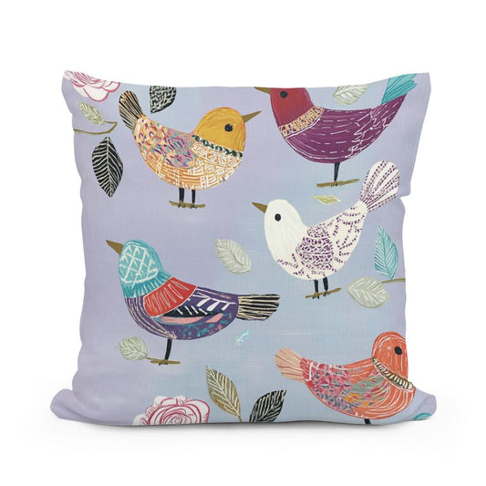 Lavender Folk Birds Cotton Cushion - Main Image