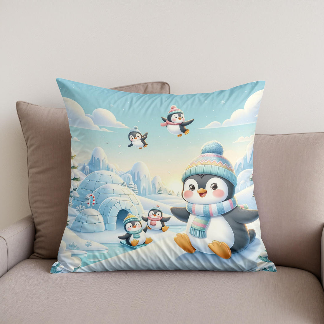 Penguin Frolic Cotton Cushion - Secondary Image