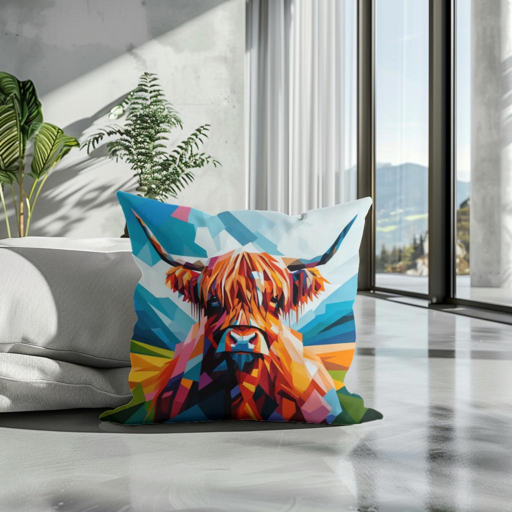 Cubist Highland Cow Essence Cotton Cushion - Secondary Image 3