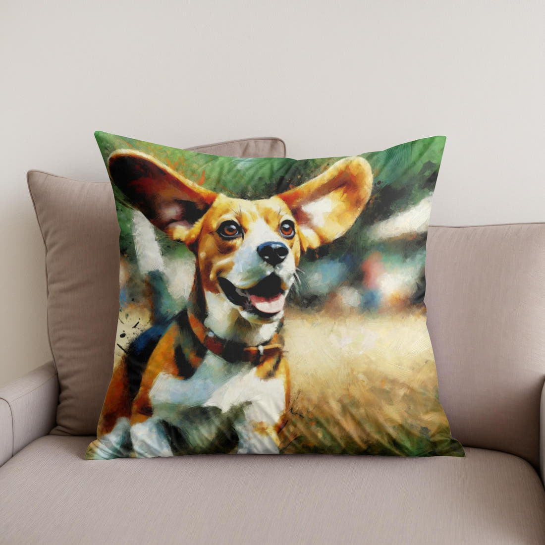 Joyful Beagle Escapade Cotton Cushion - Secondary Image