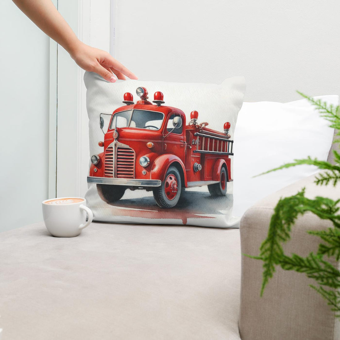 Vintage Fire Truck Cotton Pillow - Secondary Image 5