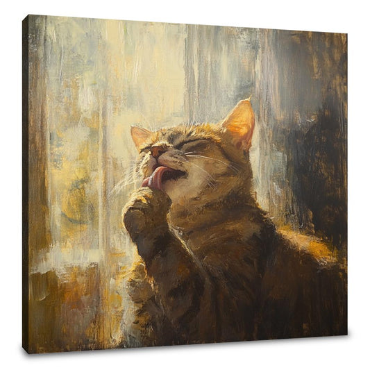 Paw-licking Cat Canvas - Main Image