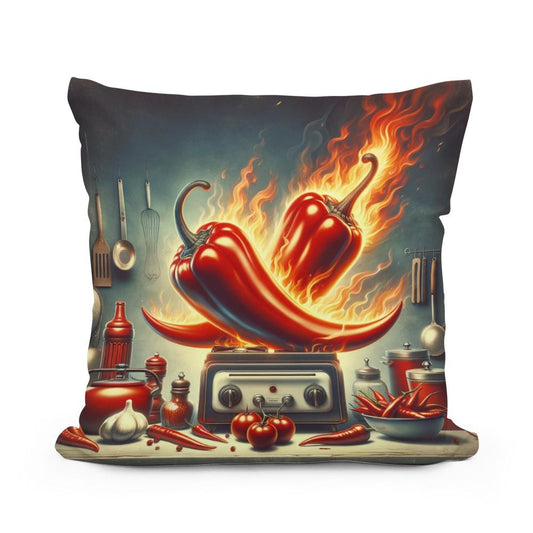 Retro Fire Chillies Kitchen Art Cotton Cushion - Main Image