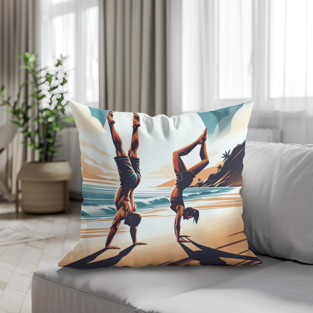 Seaside Acrobatics: Joyful Balance Cotton Cushion - Secondary Image 4