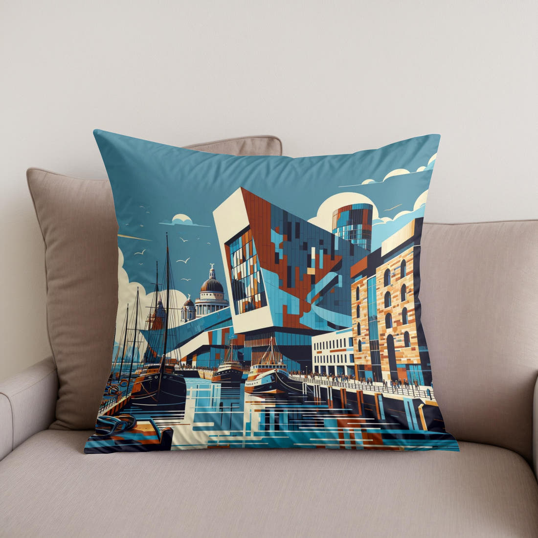 Liverpool Merseyside Maritime Modernism Cotton Cushion - Secondary Image