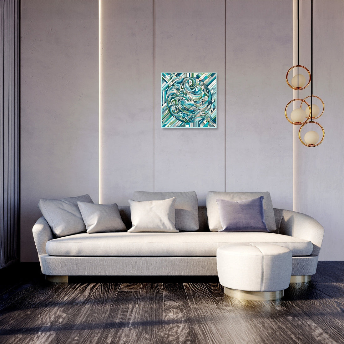 Aquatic Harmony Geometric Dance Canvas - Secondary Image