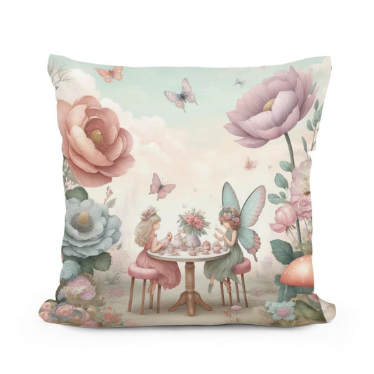 Fairy Garden Tea Party Cotton Pillow - Main Image