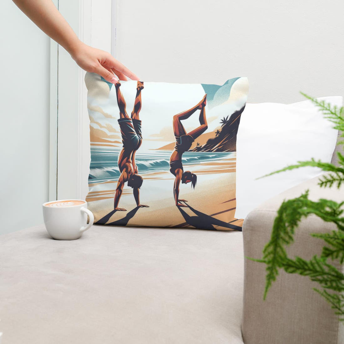 Seaside Acrobatics: Joyful Balance Cotton Cushion - Secondary Image 5