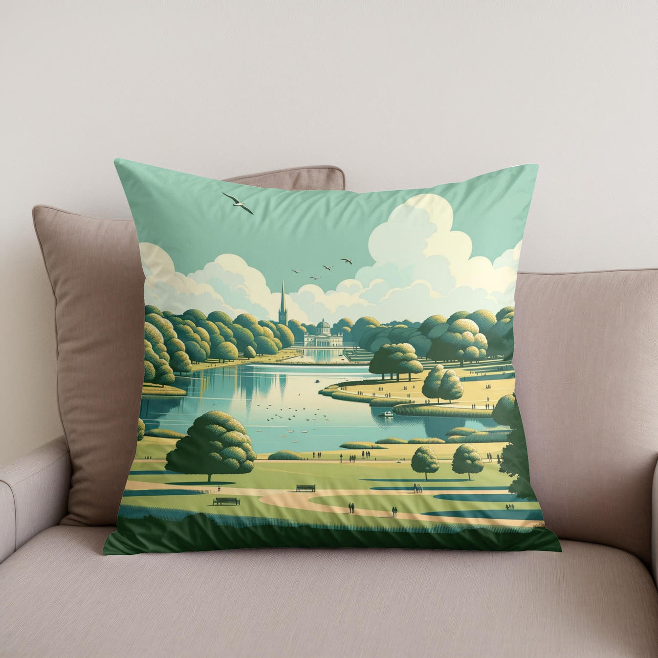 London Hyde Park Minimalist Tranquility Cotton Cushion - Secondary Image
