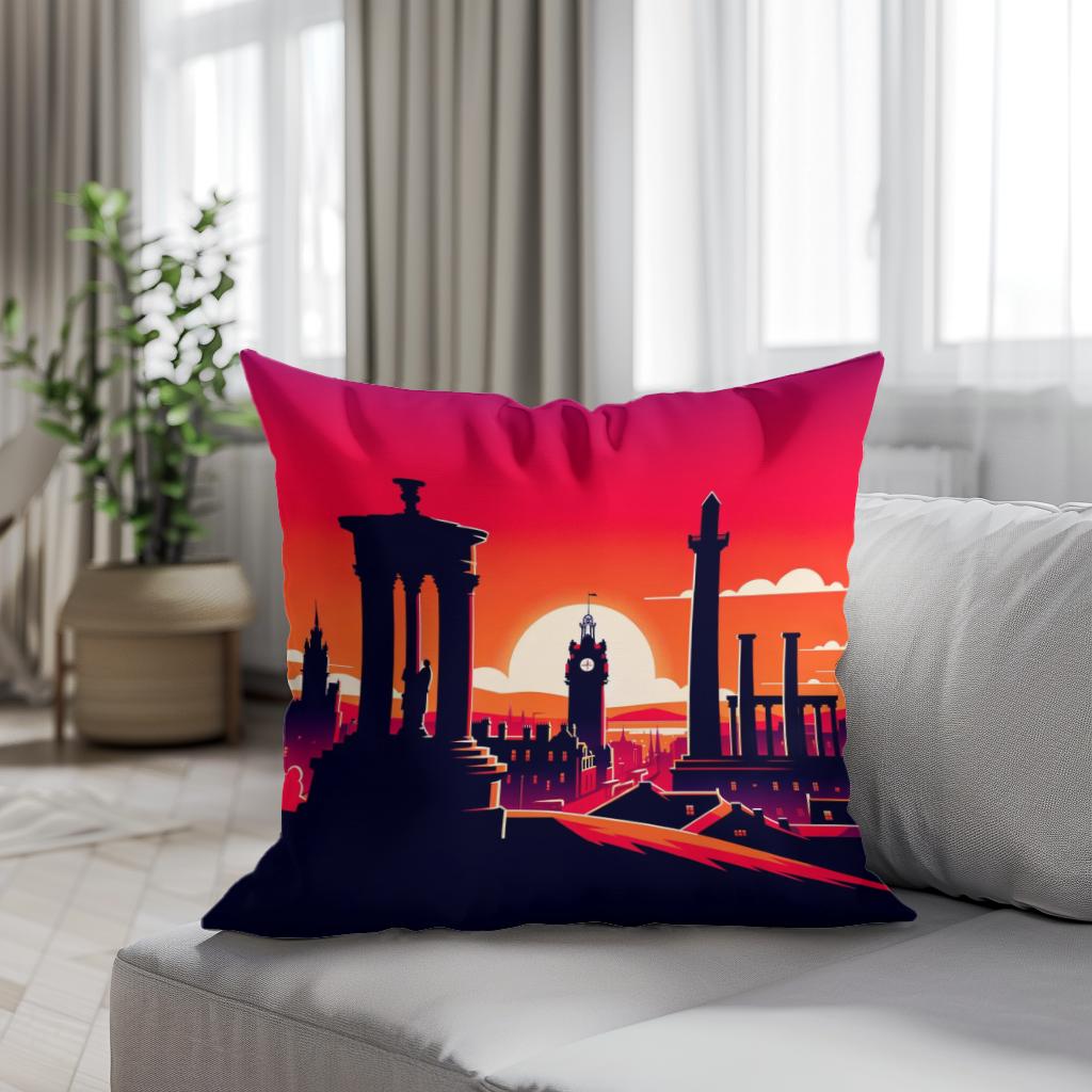 Edinburgh Calton Hill Sunset Silhouette Cotton Cushion - Secondary Image 4