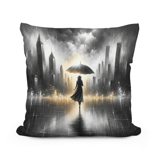 Umbrella in Urban Serenity Cotton Pillow - Main Image