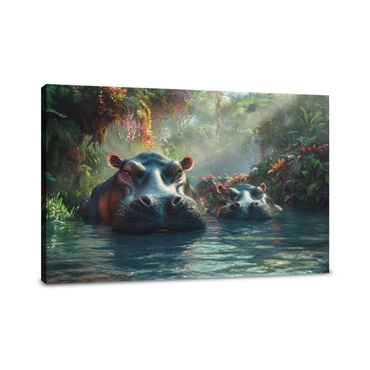 Hippo Family Reverie Canvas - Main Image