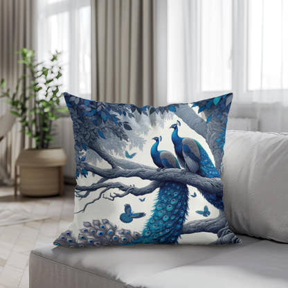 Blue Majesty Peacock Display Cotton Cushion - Secondary Image 4