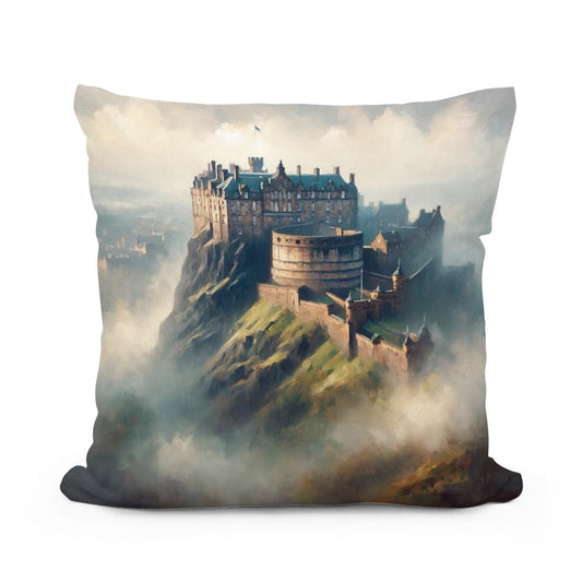 Edinburgh Castle Misty Dawn Cotton Pillow - Main Image